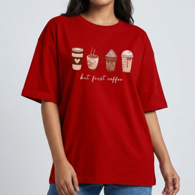 Drop shoulder T-shirt for Women (Red)